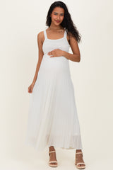 Off White Textured Knit Shoulder Tie Maternity Midi Dress