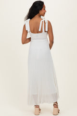 Off White Textured Knit Shoulder Tie Maternity Midi Dress