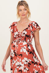Mauve Floral Cinched Smocked Maternity Maxi Dress