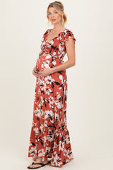 Mauve Floral Cinched Smocked Maternity Maxi Dress