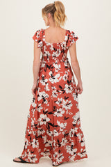 Mauve Floral Cinched Smocked Maternity Maxi Dress