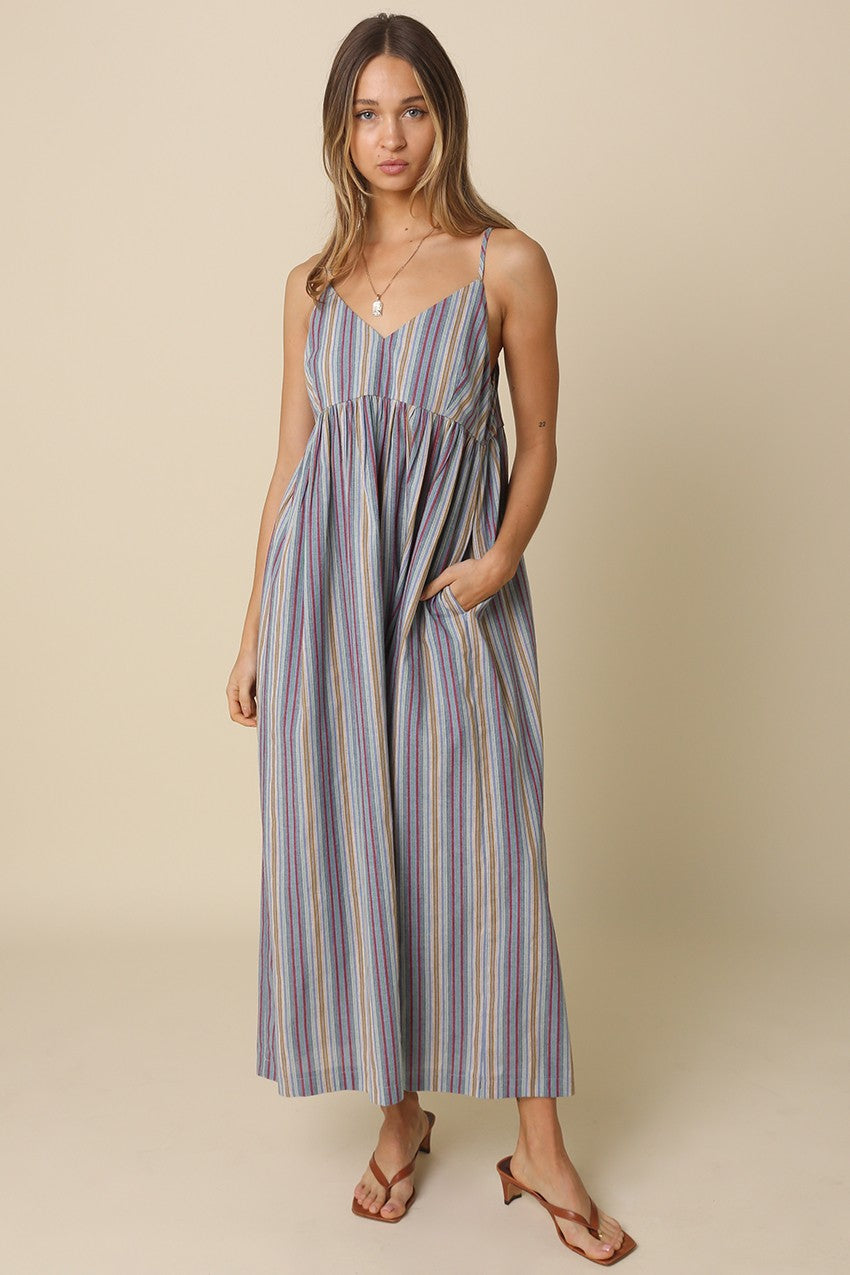Multicolor Striped Sleeveless Maxi Dress