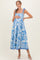 Blue Damask Shoulder Tie Maternity Midi Dress