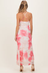 Pink Floral Crisscross Back Maternity Maxi Dress