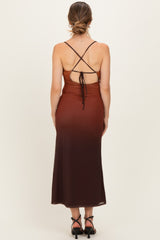 Ombre Brown Mesh Draped Neck Maternity Maxi Dress