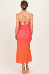Ombre Coral Mesh Draped Neck Maternity Maxi Dress