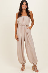 Beige Crinkled Tube Balloon Jumpsuit