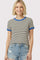 Ivory Blue Trimmed Striped Top