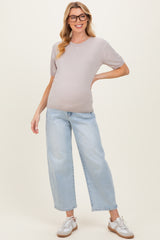 Grey Crew Neck Solid Maternity Sweater