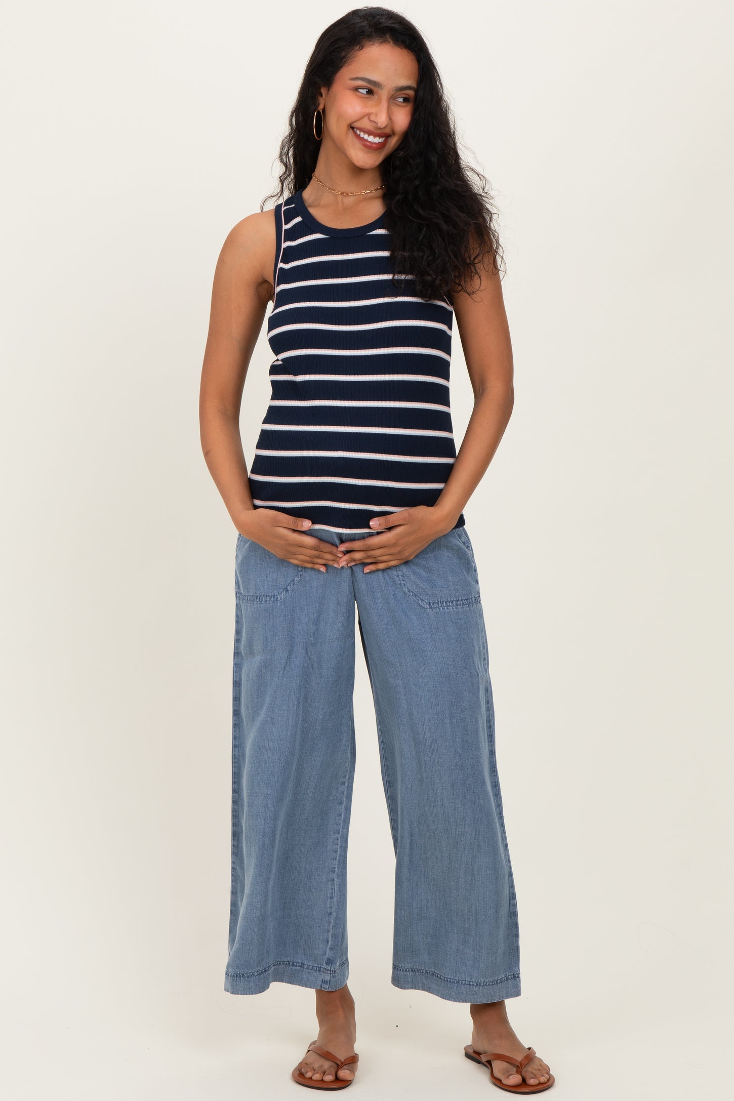 Navy Multi Striped Maternity Tank Top
