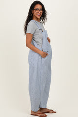 Blue Pinstriped Barrel-Leg Maternity Overalls