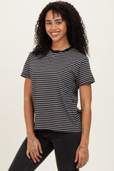 Black/White Short Sleeve Round Neck Stripe Tee