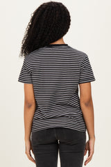 Black/White Short Sleeve Round Neck Stripe Tee