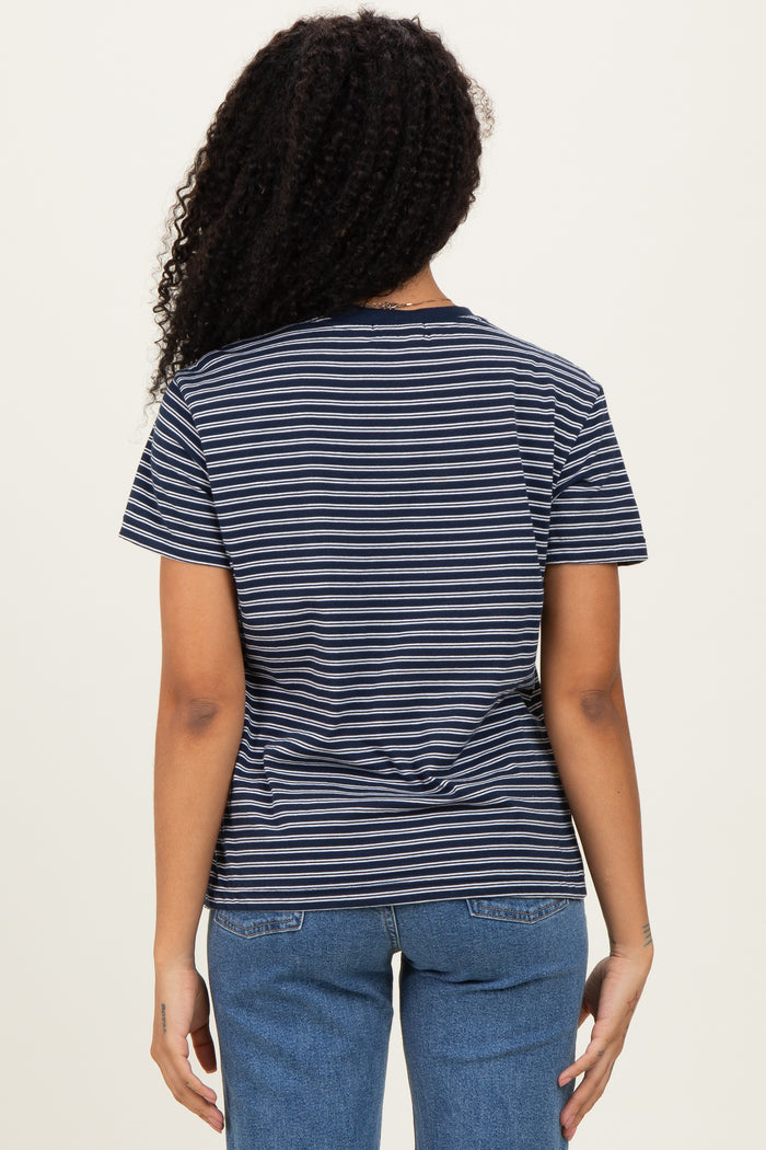 Navy/White Short Sleeve Round Neck Stripe Tee