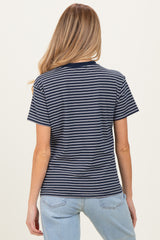 Navy/White Short Sleeve Round Neck Stripe Maternity Tee