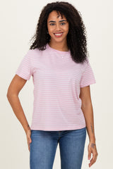 Pink/White Short Sleeve Round Neck Stripe Tee