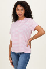 Pink/White Short Sleeve Round Neck Stripe Tee