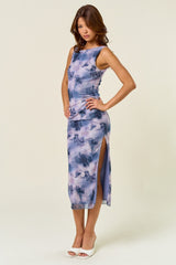 Blue Sleeveless Mesh Dress