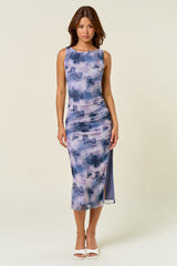 Blue Sleeveless Mesh Dress
