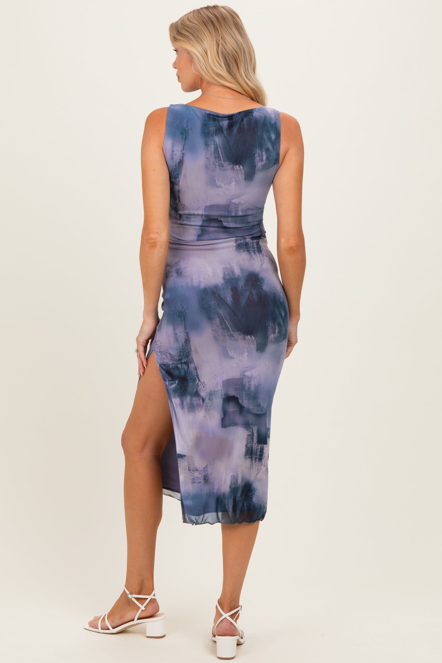 Blue Sleeveless Mesh Maternity Dress