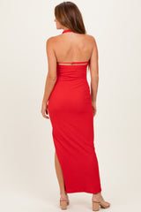 Red Halter Neck Open Back Maxi Dress
