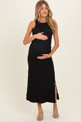 Black Textured Sleeveless Maternity Maxi Dress