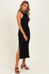 Black Textured Sleeveless Maxi Dress