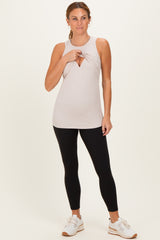 Beige Sleeveless Nursing Tank Top