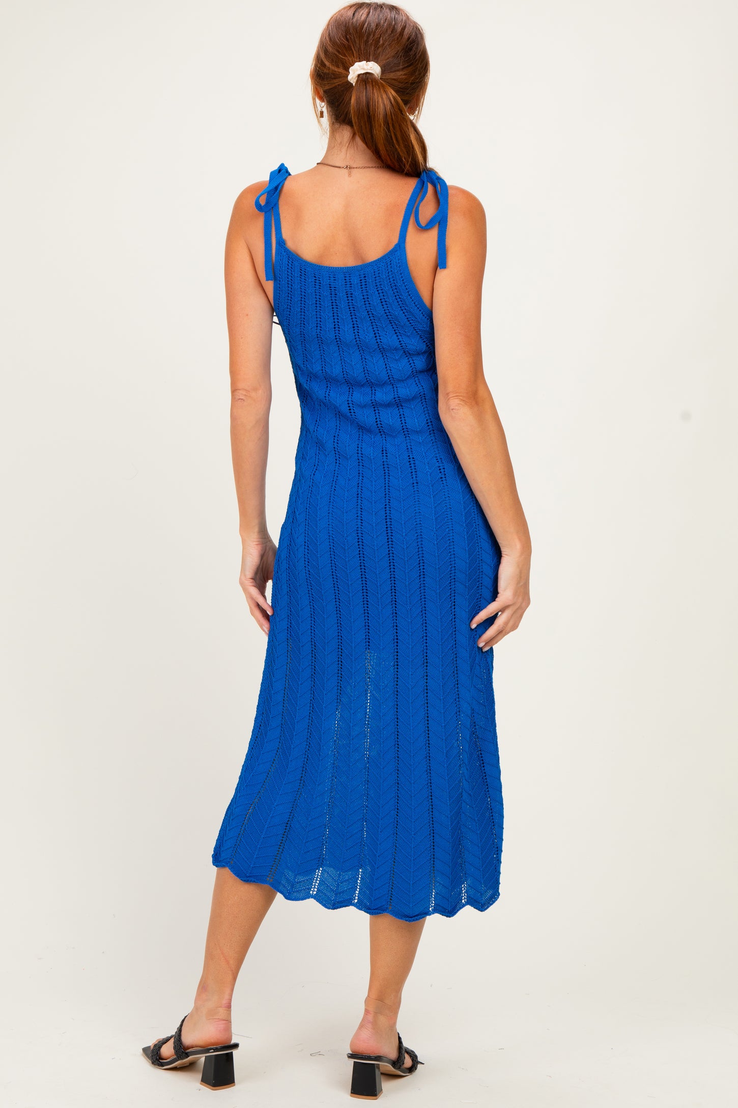 Blue Tied Shoulder Strap Midi Dress