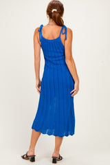 Blue Tied Shoulder Strap Midi Dress