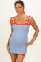 Blue Marine Crochet Stripe Floral Strap Maternity Mini Dress