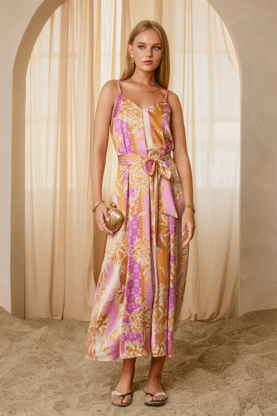Apricot Lavender Riviera Bloom Extra Flared Maxi Dress
