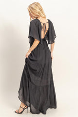 Black Flutter Sleeve Maxi Dress