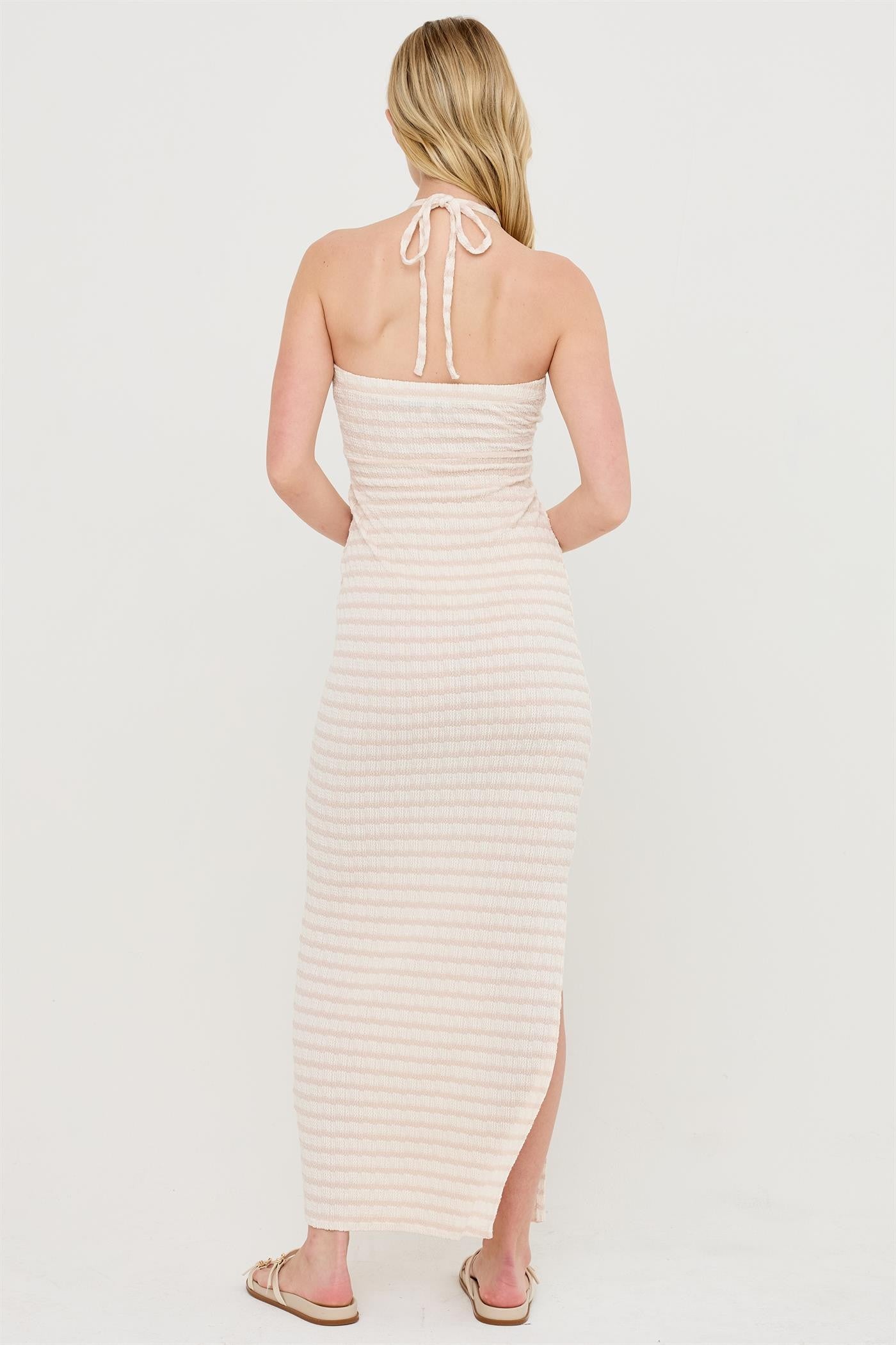 Taupe Halter Neck Twist Bust Midi Dress
