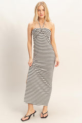 Black Halter Neck Twist Bust Midi Dress