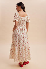 Red Floral Smocked Maxi Dress