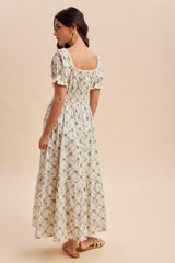 Green Floral Smocked Maxi Dress