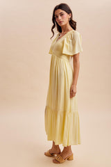 Yellow Smocked Midi Dress