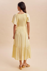 Yellow Smocked Midi Dress