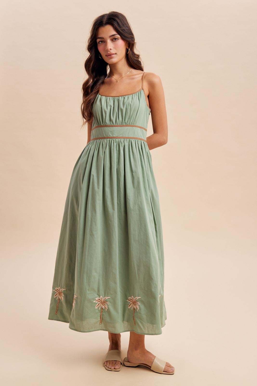 Sage Embroidered Contrast Sleeveless Maternity Maxi Dress