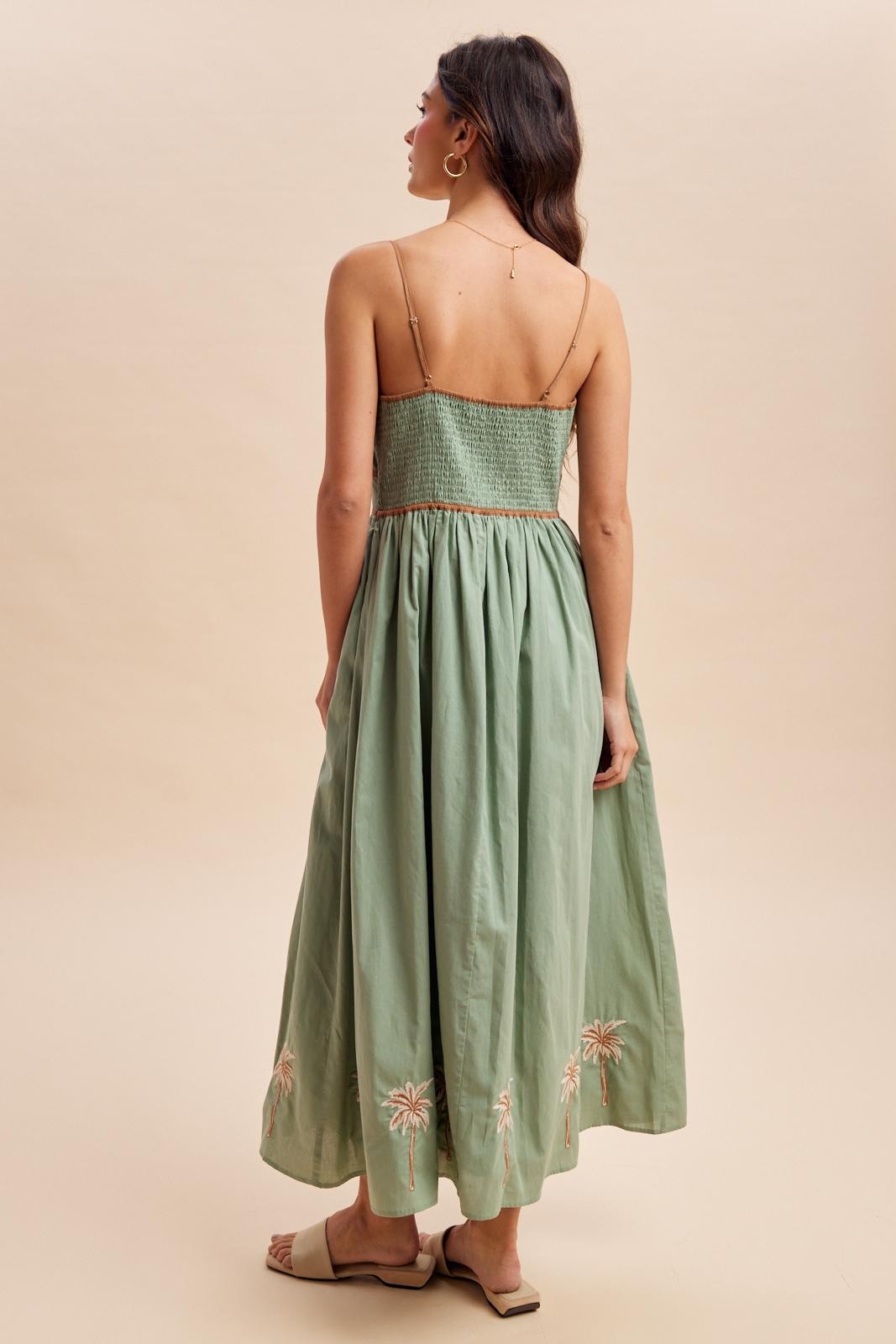 Sage Embroidered Contrast Sleeveless Maxi Dress