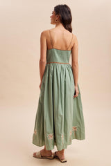Sage Embroidered Contrast Sleeveless Maxi Dress