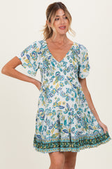 Ivory V Neck Smocked Bodice Short Sleeve Maternity Dress