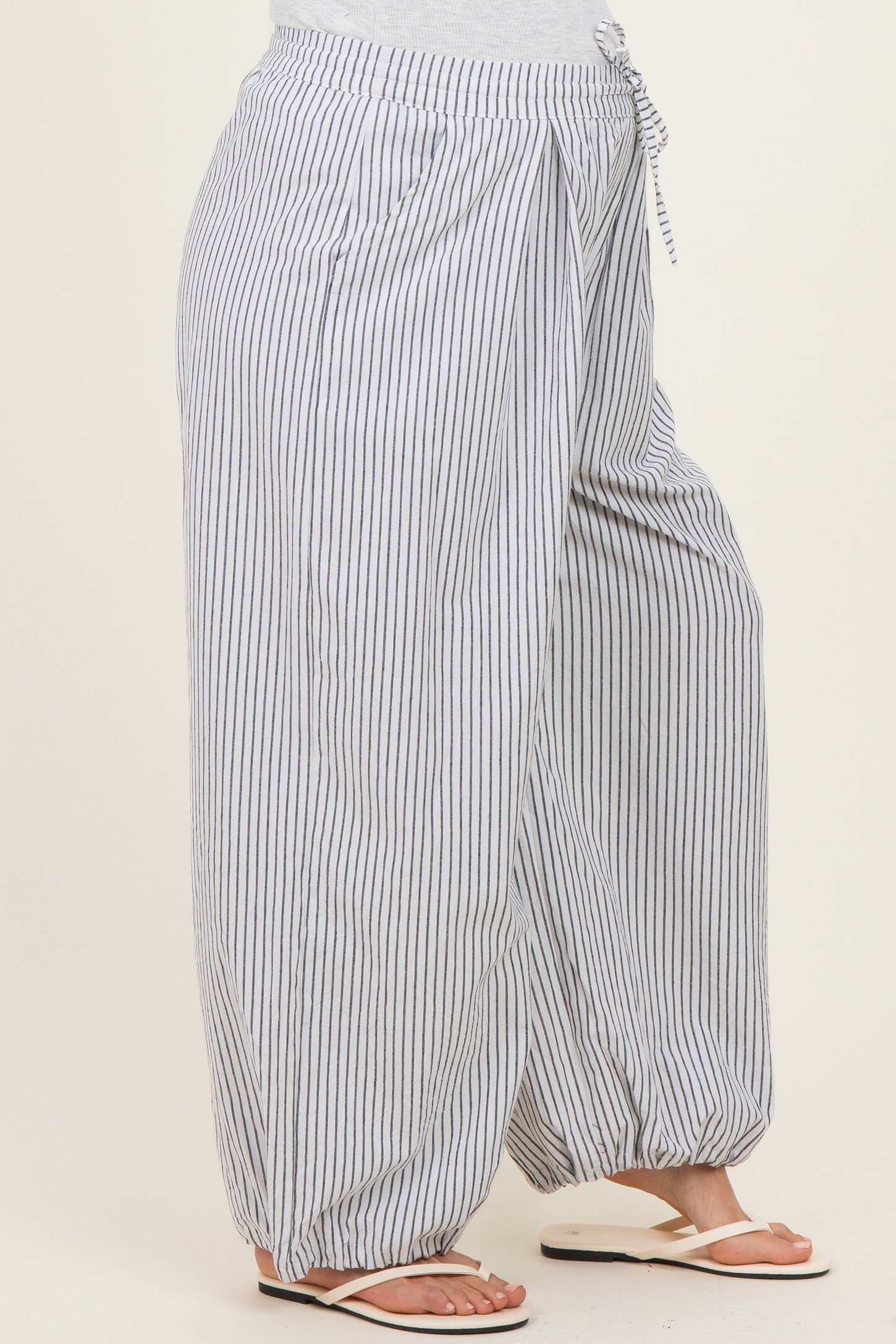 Black Striped Balloon Maternity Pants