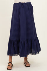 Navy Striped Lace Trim Maternity Midi Skirt