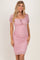Pink Polka Dot Mesh Square Neck Puff Sleeve Dress