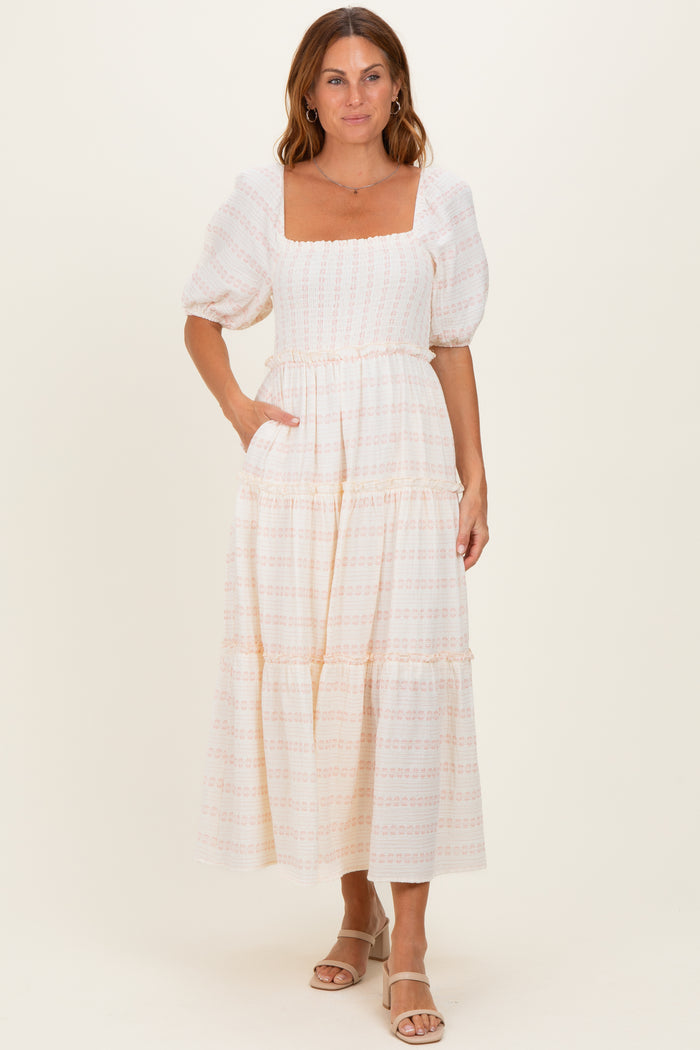 Pink Soft Floral Smocked Maternity Maxi Dress