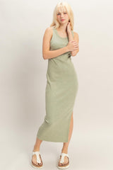 Sage Green Acid Washed Ribbed Maternity Midi Tank Dress