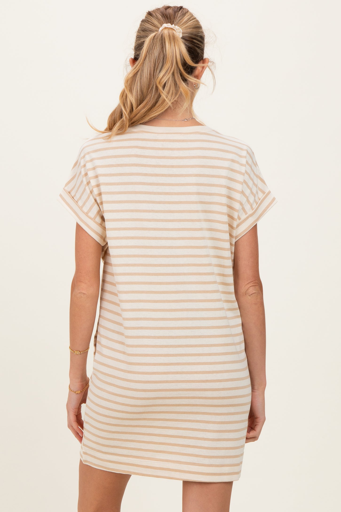 Taupe Striped Maternity T-Shirt Mini Dress