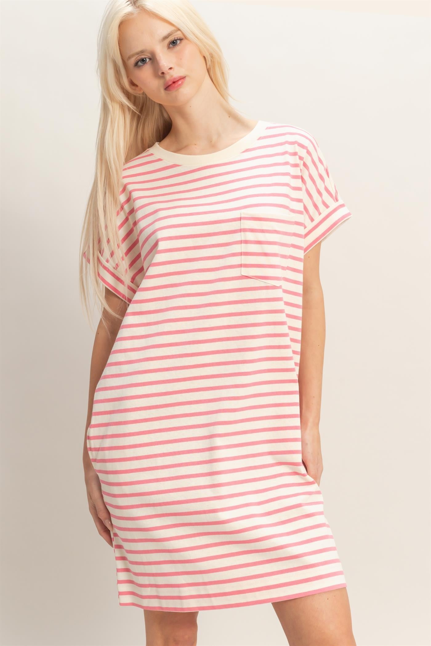 Pink Striped T-Shirt Mini Dress